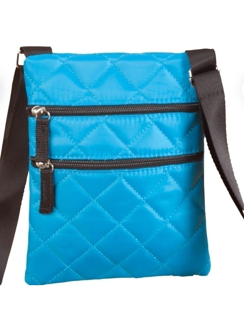 BLUE Crossover Crossbody bag double zipper Quilted  travel bag